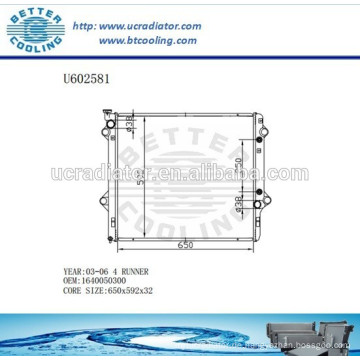 Aluminiumkühler für TOYOTA 4 RUNNER 03-06 1640050300 Hersteller und Direktverkauf
